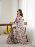 Multicolor Printed Chiffon Saree with Pink Blouse, Lightweight Designer Saree, Party Wear Saree for Women, Elegant Ethnic Saree Set