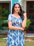 Blue Floral Smocked Midi Dress with Ruffle Hem – Ocean Bloom Edition