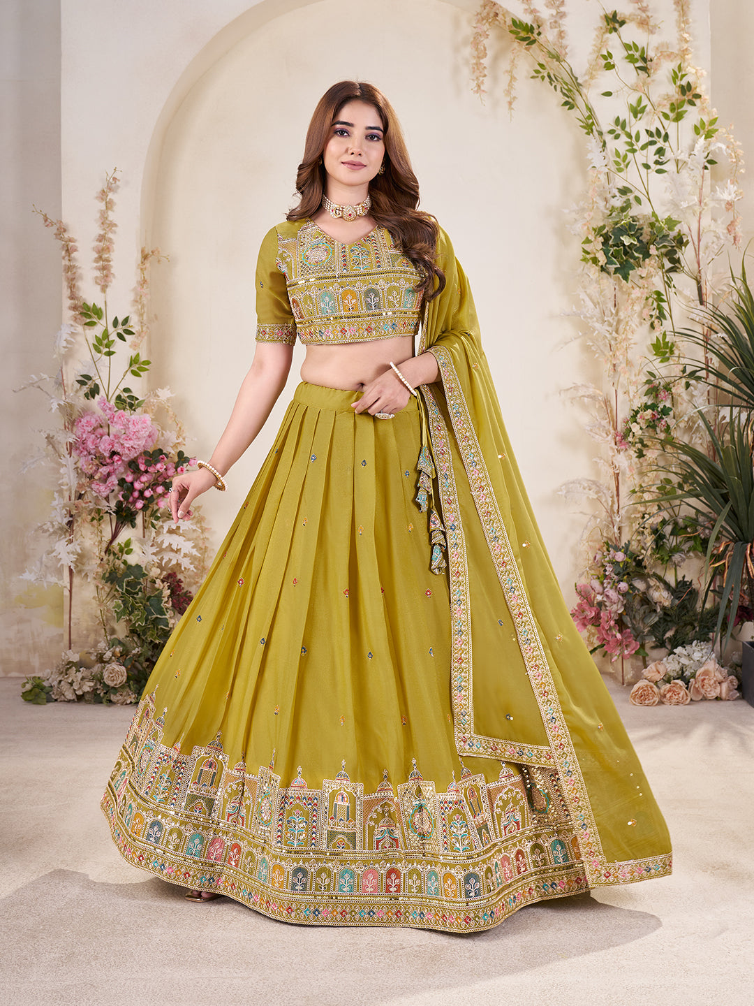 Women's Mustard Yellow Embroidered Lehenga Choli Set with Dupatta – Traditional Indian Ethnic Wear for Weddings, Festivals & Parties