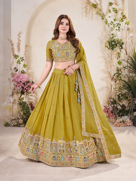 Women's Mustard Yellow Embroidered Lehenga Choli Set with Dupatta – Traditional Indian Ethnic Wear for Weddings, Festivals & Parties