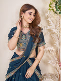 Navy Blue Embroidered Lehenga Choli Set with Dupatta