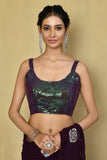 Wine Designer Georgette Saree with Heavy Sequin Floral Embroidery