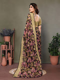 Glanzavi Black & Beige Leaf Print Saree with Designer Blouse – Elegant Party Wear