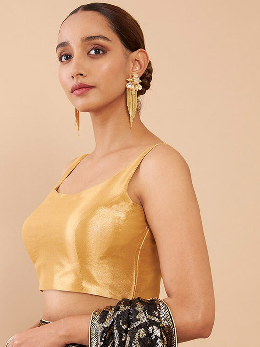 Women's Solid Silk Sleeveless Blouse Top Scoop Neck Ethnic & Party Wear for Saree, Lehenga, Skirt