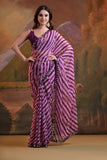 Wine & Lavender Striped Saree with Mirror Border and Floral Sequin Work