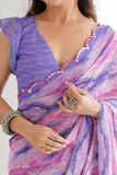Lavender & Pink Printed Saree with Scalloped Embellished Border