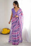 Lavender & Pink Printed Saree with Scalloped Embellished Border