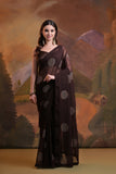 Elegant Brown Sheer Saree with Multicolor Circular Embroidery