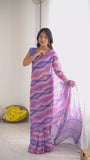 Lavender & Pink Printed Saree with Scalloped Embellished Border