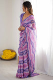 Lavender & Pink Printed Saree with Scalloped Embellished Border