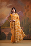 Sunshine Yellow Striped Saree with Mirror Border & Sequin Embellishments