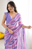 Lavender & Pink Printed Saree with Scalloped Embellished Border