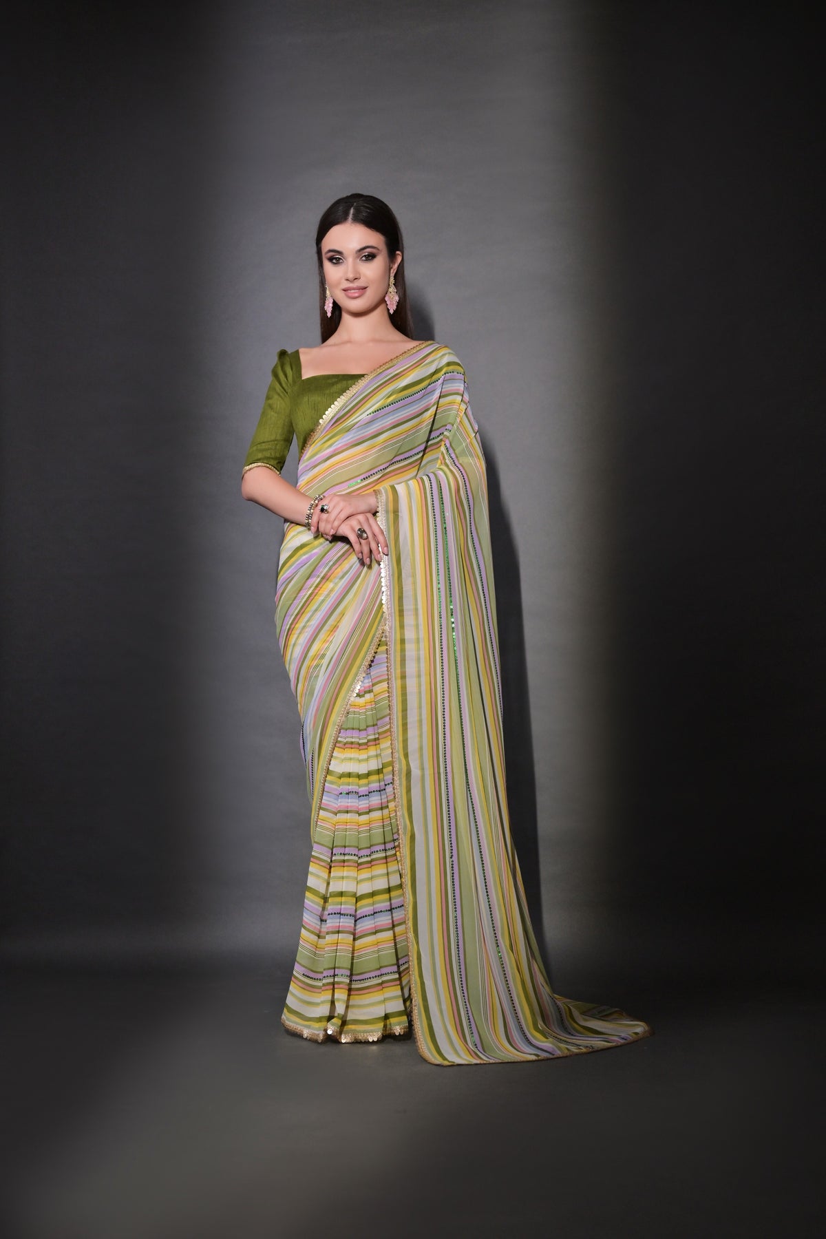 Multicolor Pastel Striped Saree with Subtle Gold Border Elegant Daily & Festive Wear