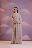 Elegant Grey Embroidered Georgette Saree – Subtle & Sophisticated Ethnic Wear