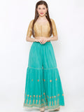 Beige Scoop Neck Elbow Sleeve Readymade Saree Blouse
