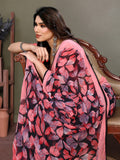 Glanzavi Pink & Black Leaf Print Saree with Designer Blouse – Elegant Party Wear