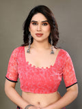 Glanzavi Pink & Black Leaf Print Saree with Designer Blouse – Elegant Party Wear