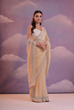 Ethereal Beige Sheer Saree with Pastel Sequin Embellished Border