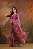 Maroon & Pink Striped Saree with Mirror and Sequin Embellishments