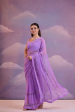 Lavender Georgette Saree with Sequin Wave Border – Elegant Pastel Partywear