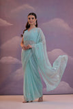 Pastel Blue Embellished Georgette Saree with Floral Sequin Work