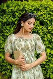 Vintage Floral Smocked Maxi Dress with Ruffle Hem – Sage Bloom Edition