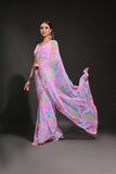 Pastel Pink-Blue Tie-Dye Georgette Saree with Mirror Lace Border