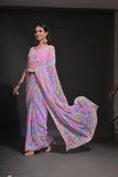 Pastel Pink Tie-Dye Saree with Floral Sequin Embroidery