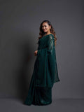 Midnight Noir Green Sequin Georgette Saree For Women