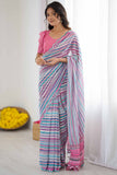 Grey & Pink Printed Saree with Scalloped Embellished Border