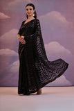 Elegant Black And Wine Sequin Georgette Saree – Glamorous Party Wear