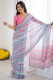 Grey & Pink Printed Saree with Scalloped Embellished Border