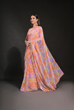 Peach-Orange Tie-Dye Georgette Saree with Mirror Cutdana Border