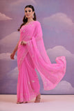 Hot Pink Georgette Saree with Hand Embellished Floral Sequins