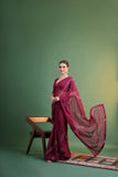 Wine Georgette Saree with Floral Sequin Embroidery