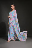 FIROZI-RAMA Pastel Tie-Dye Saree with Sequin & Thread Embroidery Border