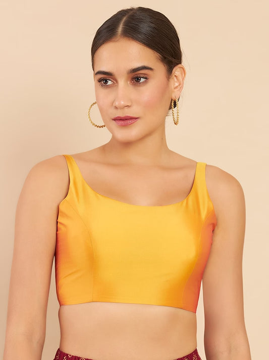 Women's Solid Silk Sleeveless Blouse Top Scoop Neck Ethnic & Party Wear for Saree, Lehenga, Skirt