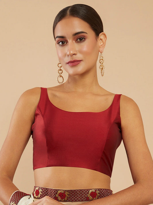Women's Solid Silk Sleeveless Blouse Top Scoop Neck Ethnic & Party Wear for Saree, Lehenga, Skirt