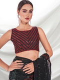 Galaxy Gleam Sequin Saree – Dual-Tone Red & Green with Black Sheer Pallu