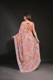 Peach-Orange Pastel Tie-Dye Saree with Sequin & Floral Embroidery Border
