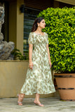Vintage Floral Smocked Maxi Dress with Ruffle Hem – Sage Bloom Edition