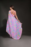 Pastel Pink-Blue Tie-Dye Georgette Saree with Mirror Lace Border
