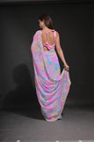 Pastel Pink Tie-Dye Saree with Floral Sequin Embroidery