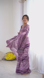 Purple & Multi Printed Saree with Scalloped Embellished Border
