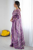 Purple & Multi Printed Saree with Scalloped Embellished Border