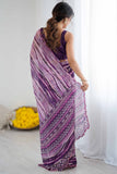 Purple & Multi Printed Saree with Scalloped Embellished Border