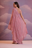 Rose Pink Floral Embellished Georgette Saree with Scallop Border