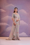 Elegant Grey Embroidered Georgette Saree – Subtle & Sophisticated Ethnic Wear