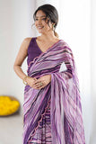 Purple & Multi Printed Saree with Scalloped Embellished Border