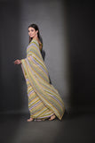 Multicolor Pastel Striped Saree with Subtle Gold Border Elegant Daily & Festive Wear